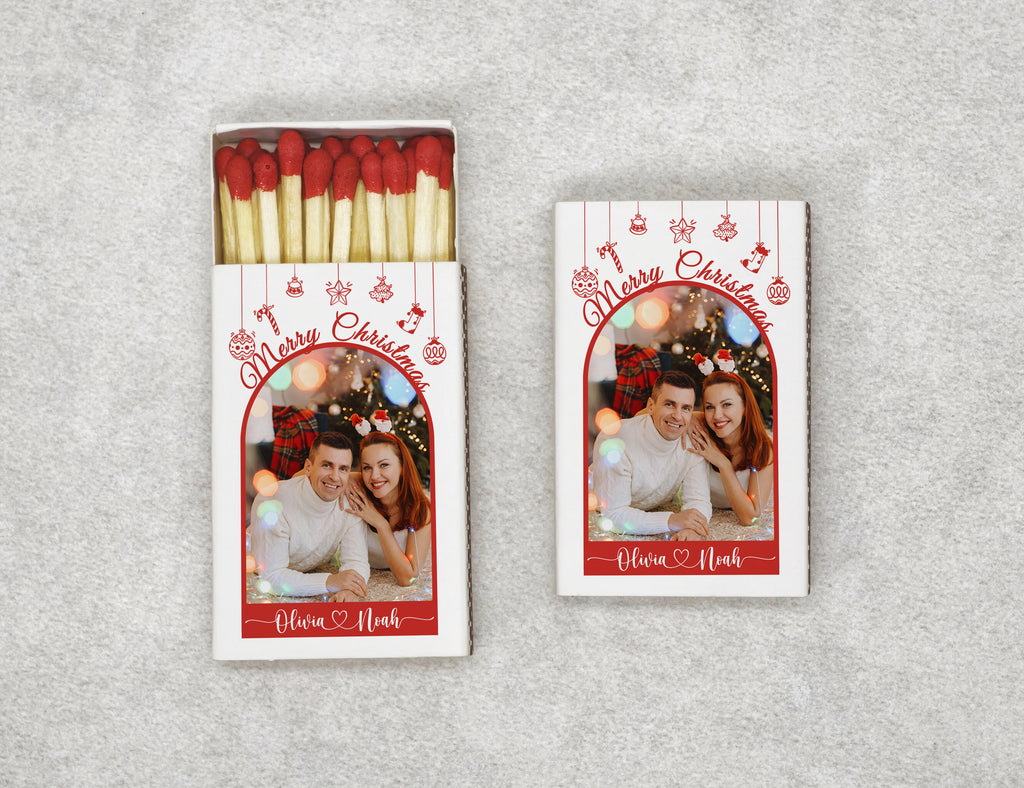 Personalized Christmas Matchboxes - Merry Christmas Couple Custom Photo & Names Design