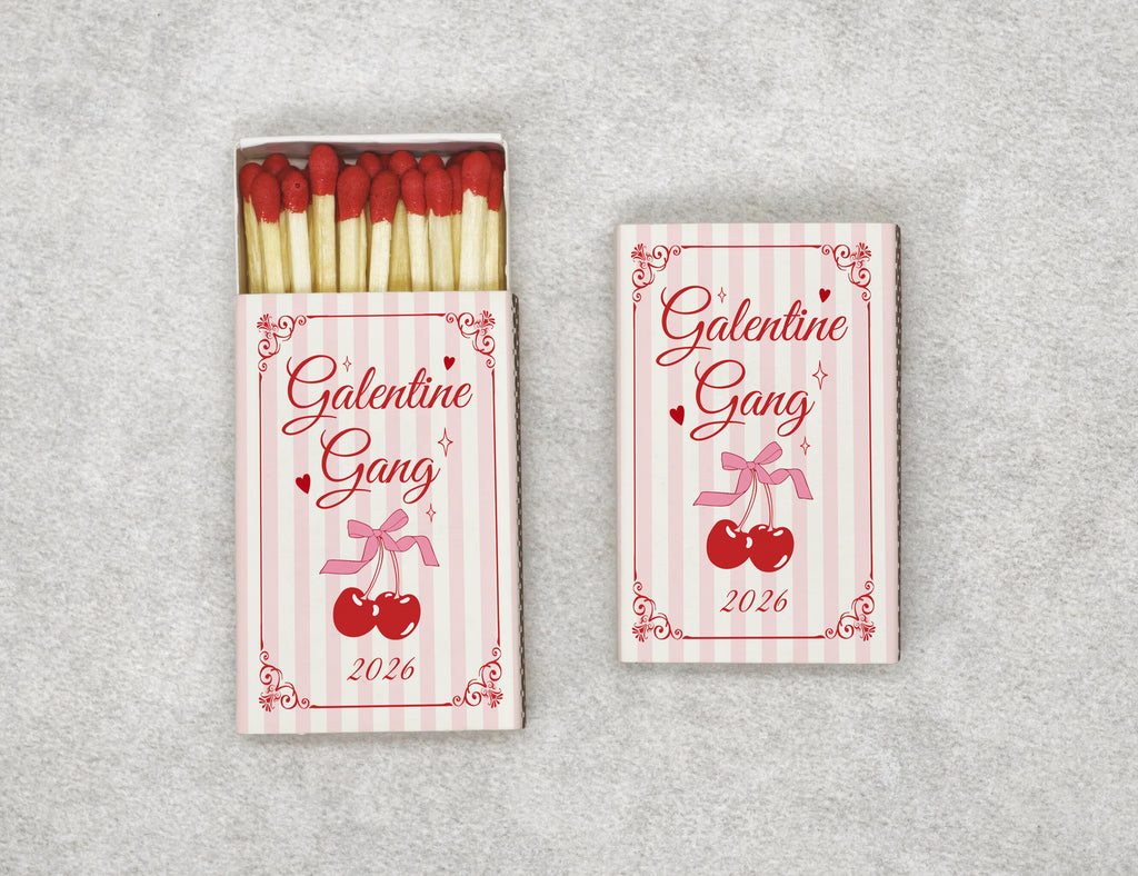 Personalized Galentine's Day Matchboxes - Cherry 'Galentine Gang' Design for Besties
