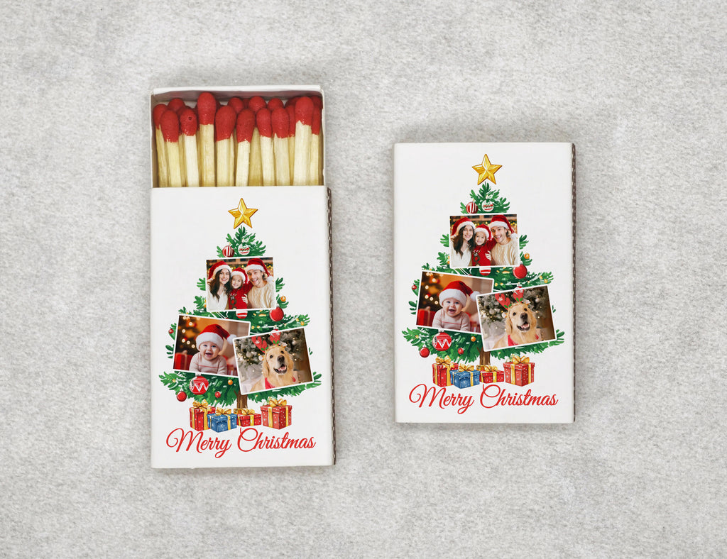 Personalized Christmas Matchboxes - Christmas Tree Photo Collage Custom Family Photos Design
