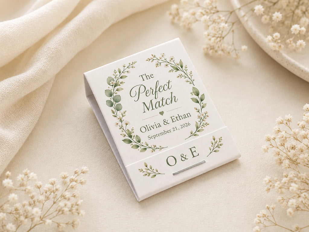 Personalized Wedding Matchbooks - Front view product showcase with The Perfect Match design