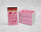 Valentine Squad matchboxes side view with custom name and location
