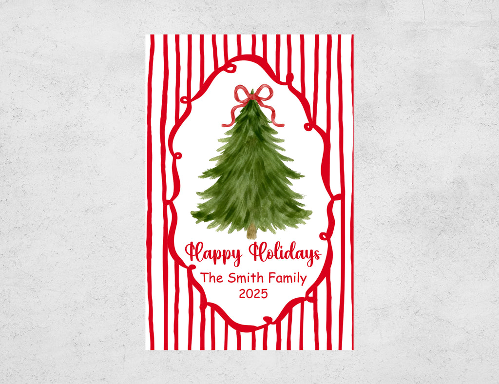 Personalized Christmas Matchboxes - Happy Holidays Watercolor Tree Custom Family Name & Year Design