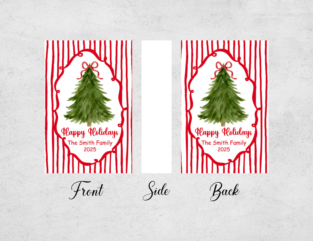Personalized Christmas Matchboxes - Happy Holidays Watercolor Tree Custom Family Name & Year Design