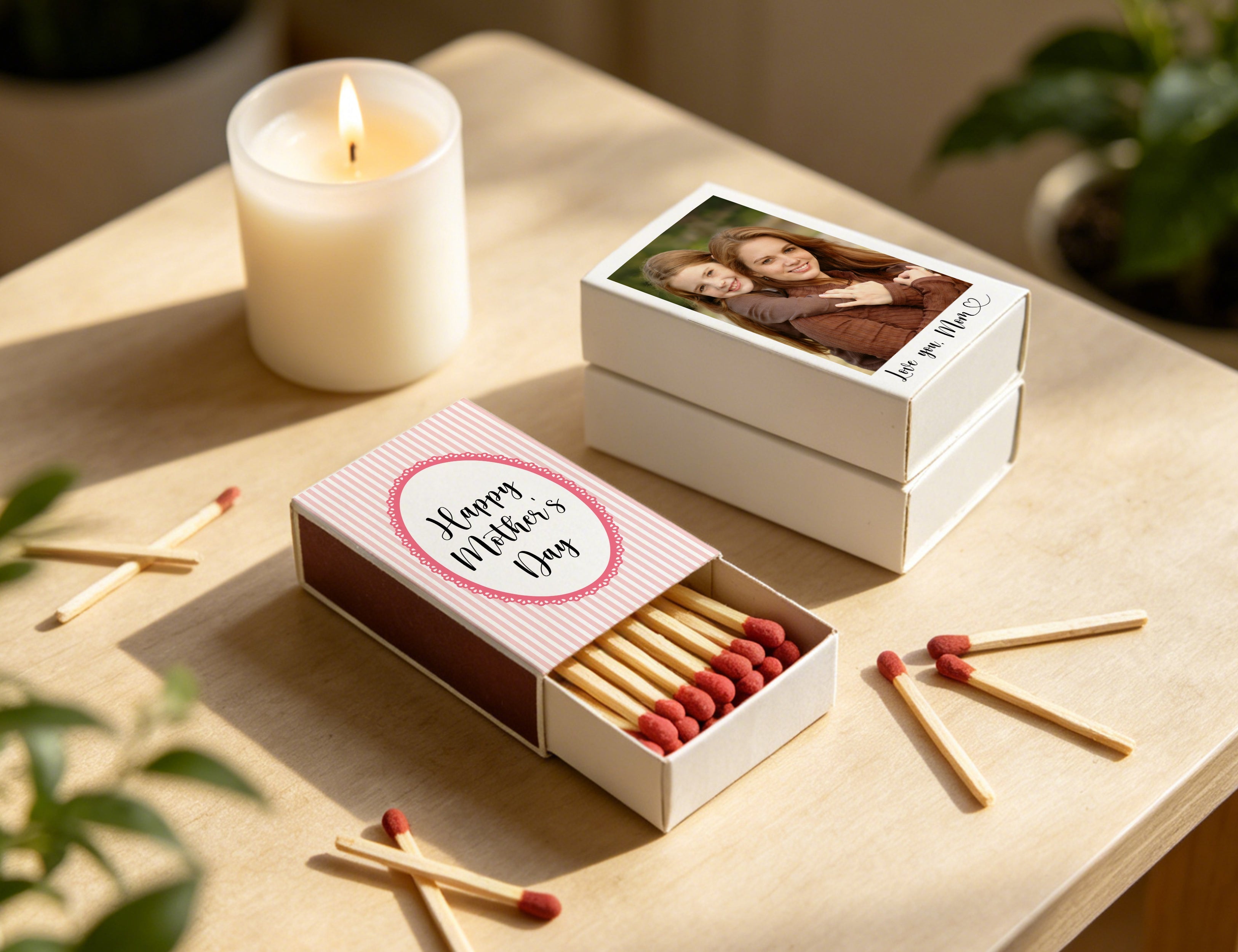 Elegant Mothers Day matchbox with custom photo for mom