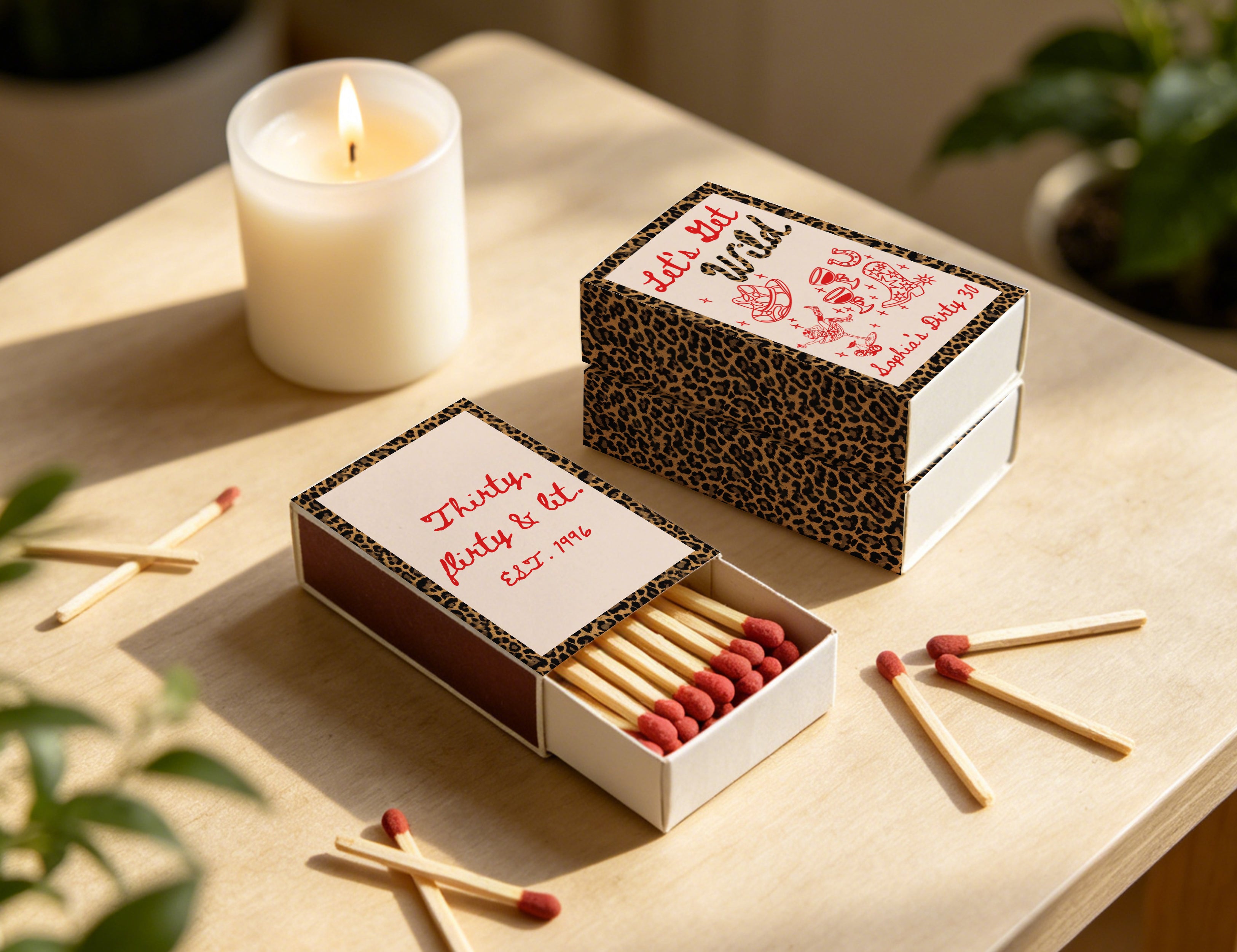 Personalized 30th Birthday Matchboxes - Thirty, Flirty & Lit Custom Name & Year Design