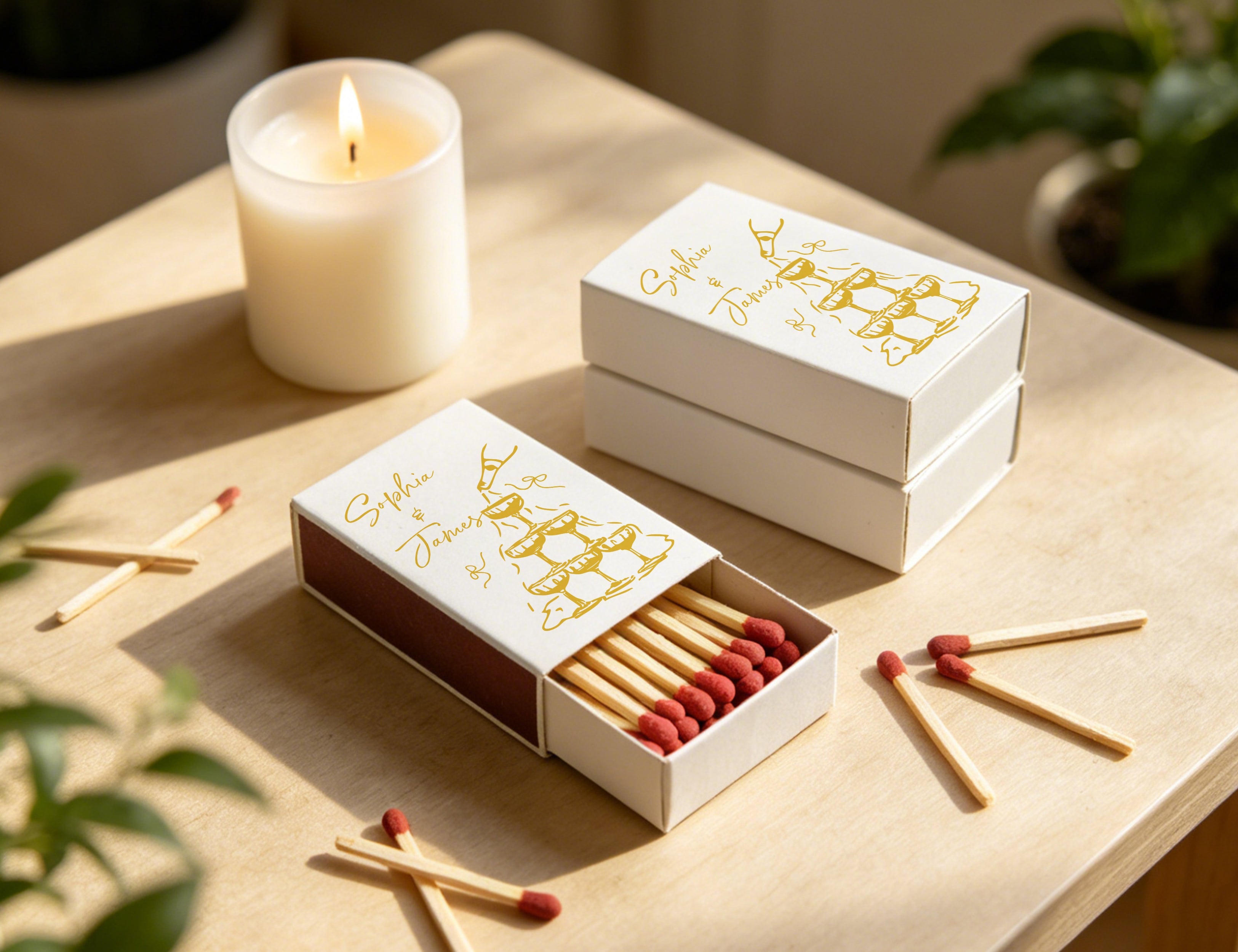 Elegant Champagne Tower matchbox for wedding celebration