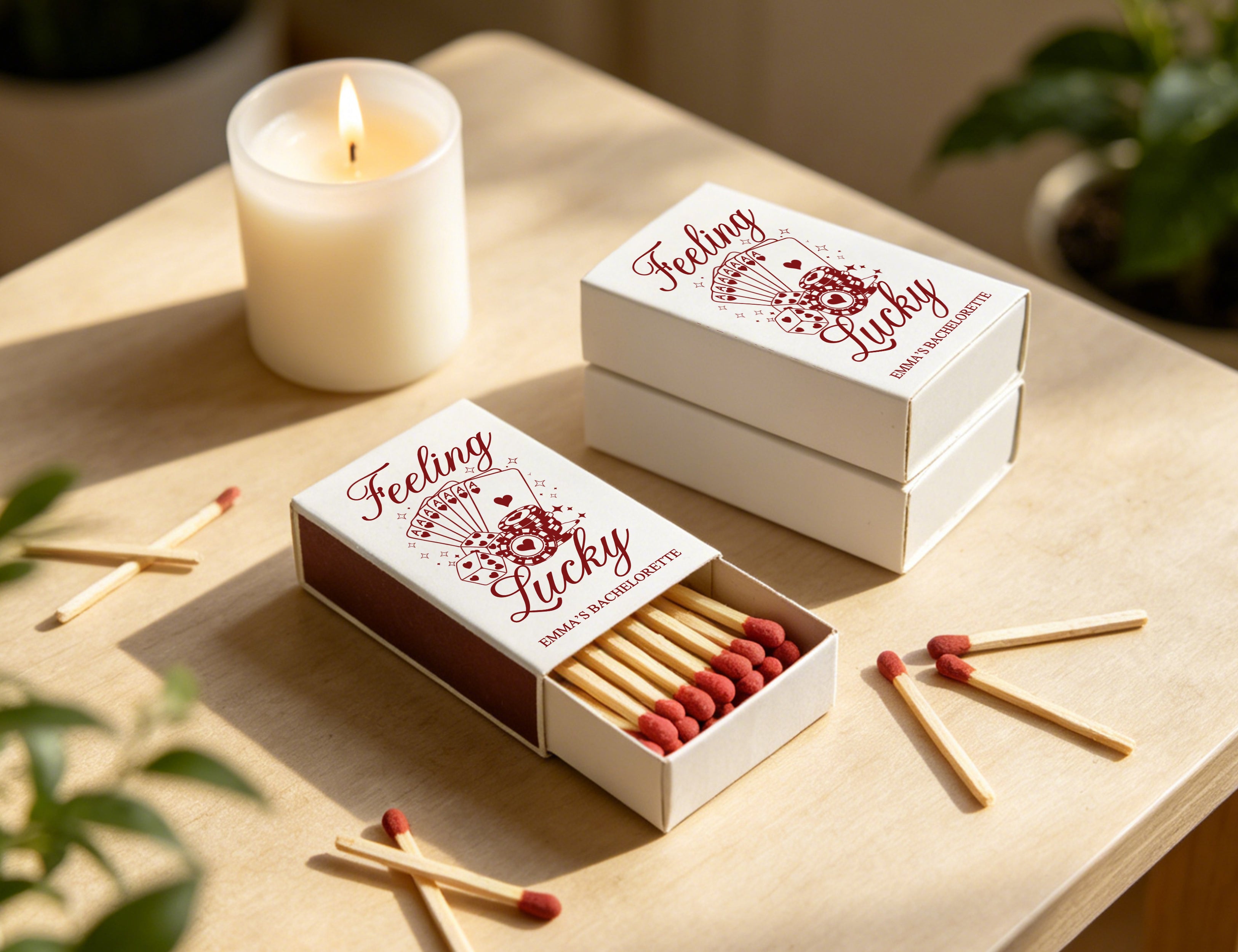 Personalized Bachelorette Matchboxes - Feeling Lucky Custom Name Design