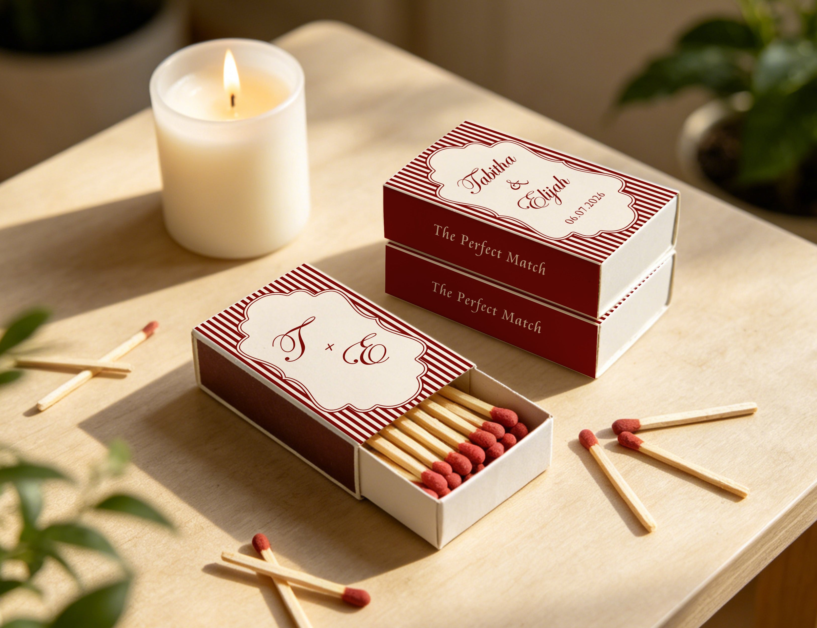 Personalized Wedding Matchboxes with Elegant Script Typography - Product Scale Reference