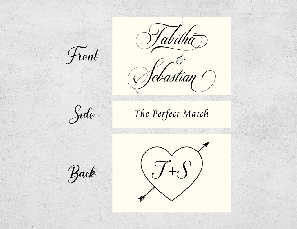 Personalized Wedding Matchboxes with Vintage Heart Arrow Motif - Lifestyle Setting Display