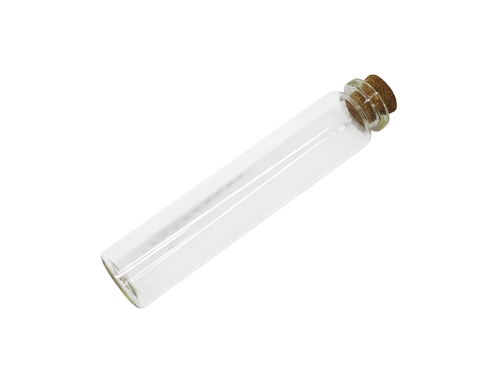 Tall slim glass match bottle side view with custom design and long matches