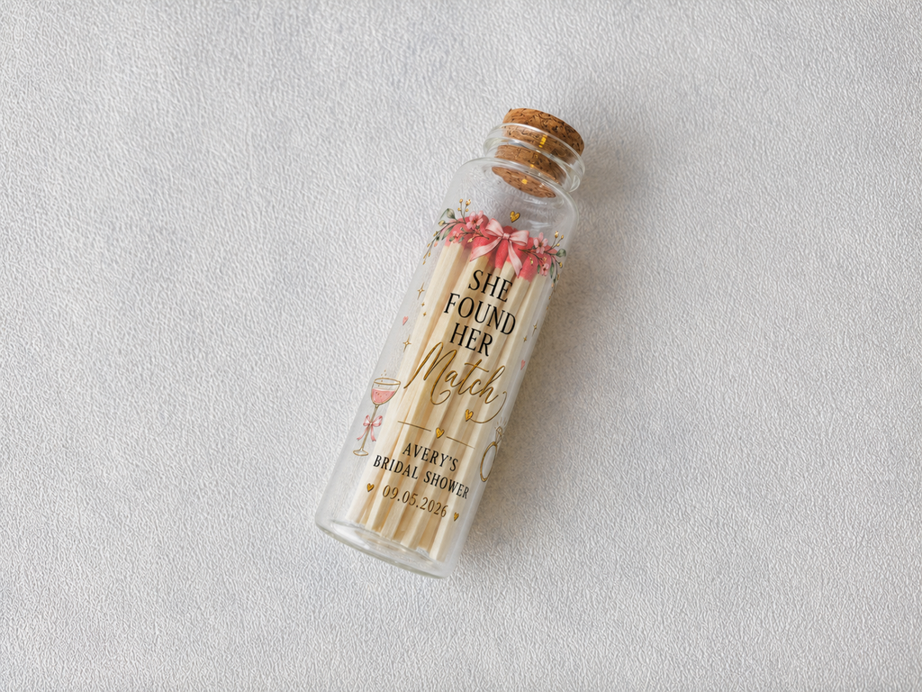 Personalized Bridal Shower Glass Bottle Matches - She Found Her Match Favors