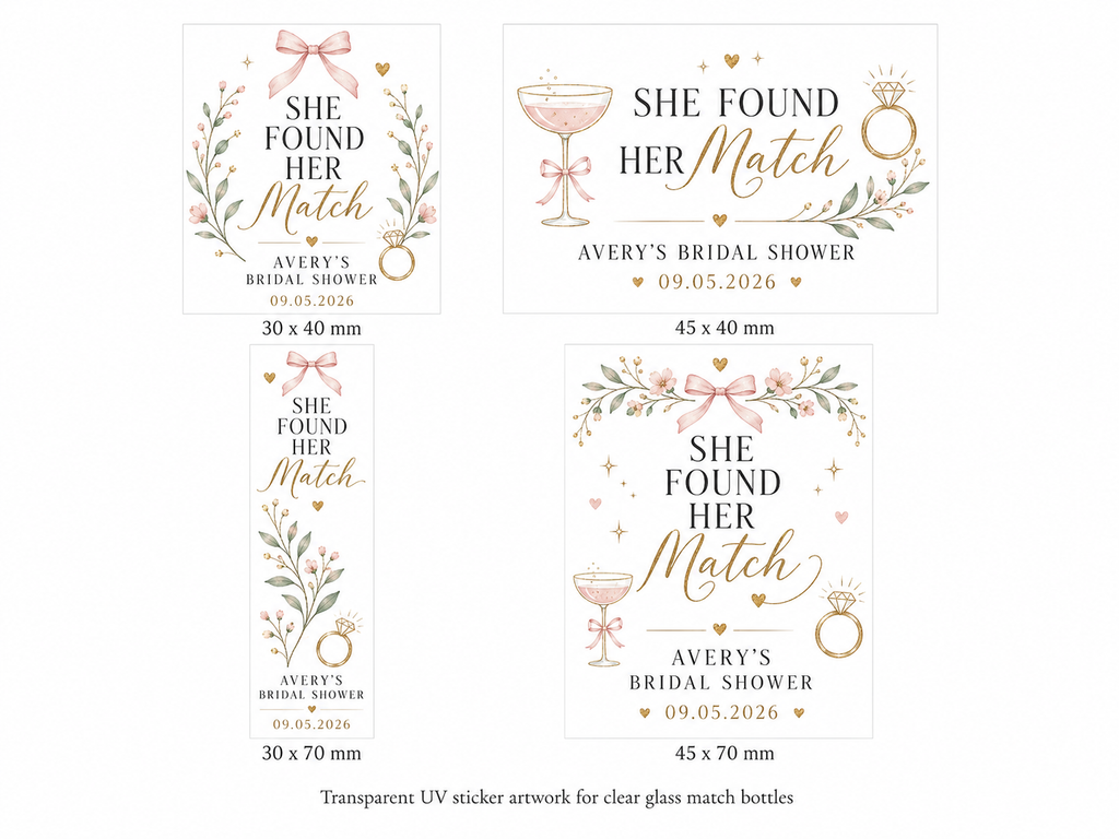 Personalized Bridal Shower Glass Bottle Matches - She Found Her Match Favors