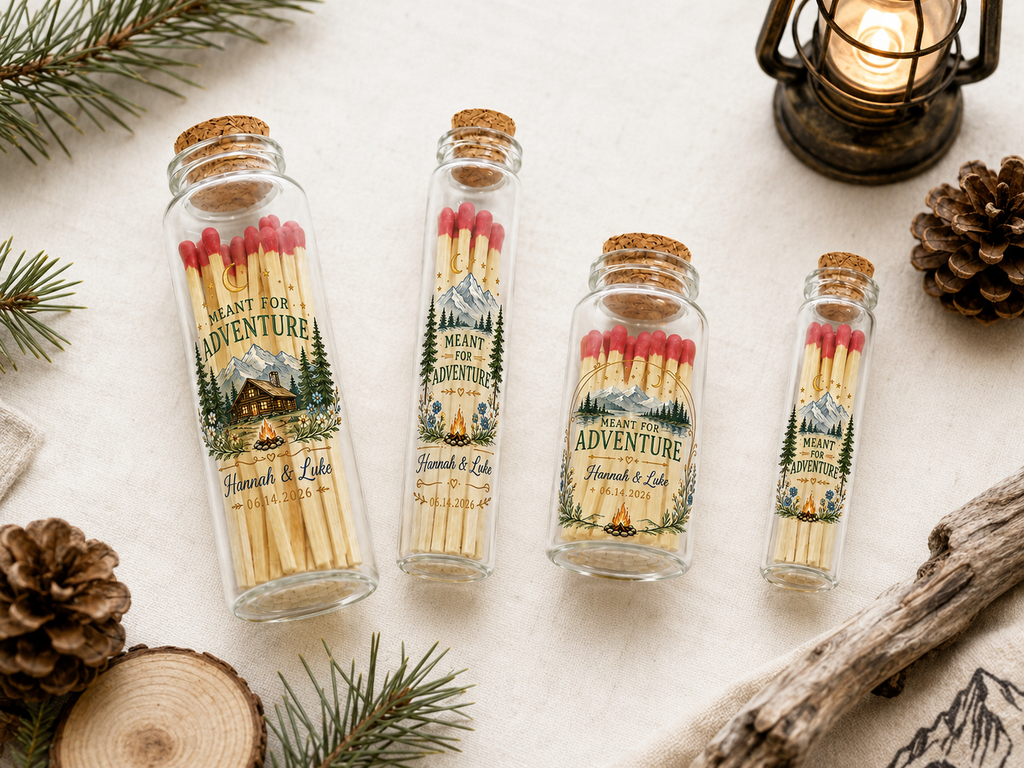 Personalized Elegant Wedding Glass Bottle Matches - A Match Made In Heaven - Custom Wedding Favors