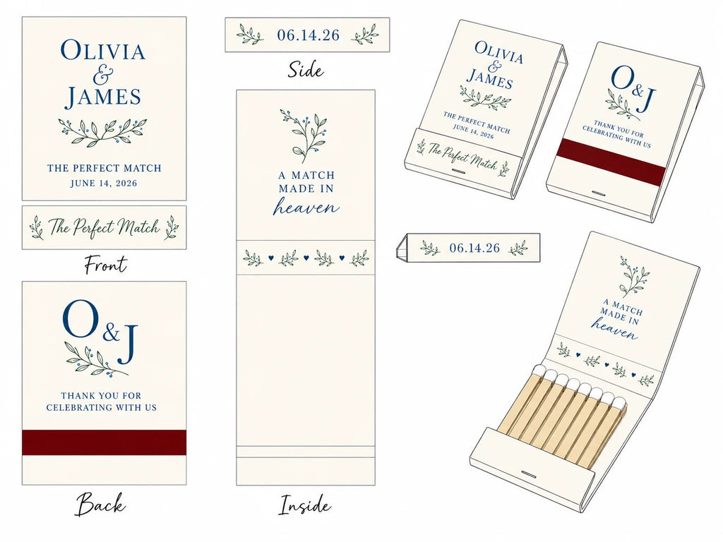Personalized Baby Shower Matchbooks - Lifestyle display showing table setting decoration