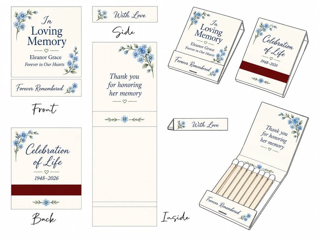 Personalized Memorial Matchbooks - Lifestyle display showing table setting decoration