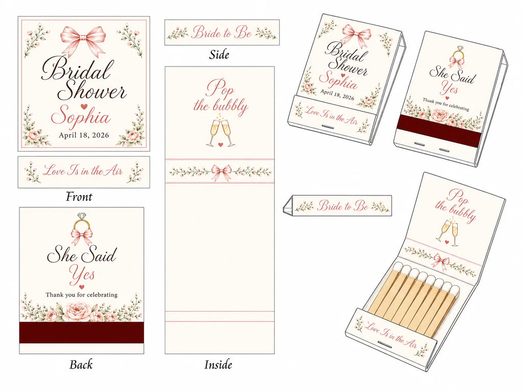 Personalized Wedding Matchbooks - Lifestyle display showing table setting decoration