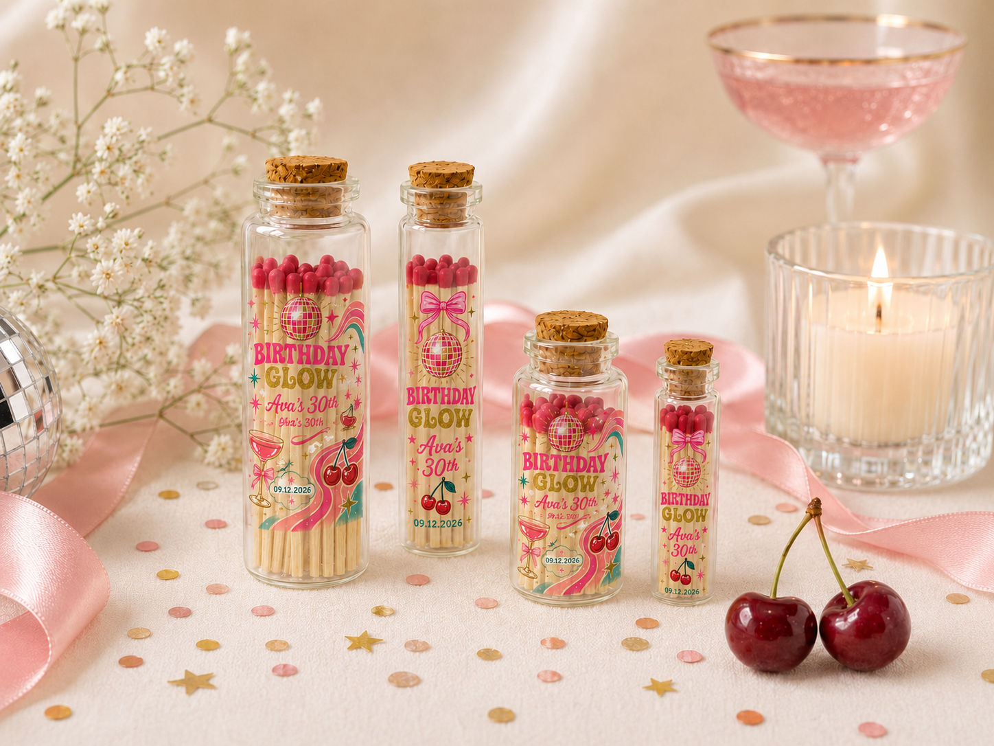 Glass bottle matches with colored matches inside