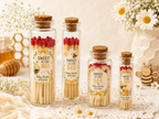Glass bottle matches with honey bee design and colored matches